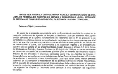 Convocatoria para configurar lista de reserva para agentes de empleo y desarrollo local